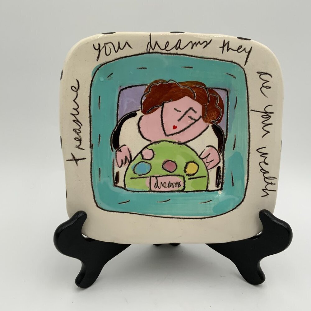 Sandra Magsamen Original Treasure Your Dreams Art Trivet Pottery Signed